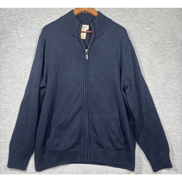 L.L. Bean Means Sweater XL Navy Full Zip Cotton Classic - Picture 1 of 4